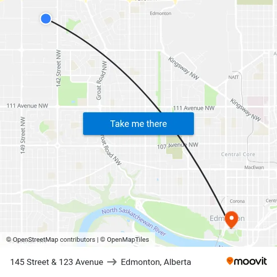 145 Street & 123 Avenue to Edmonton, Alberta map