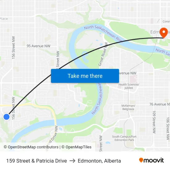 159 Street & Patricia Drive to Edmonton, Alberta map