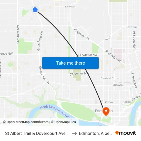 St Albert Trail & Dovercourt Avenue to Edmonton, Alberta map