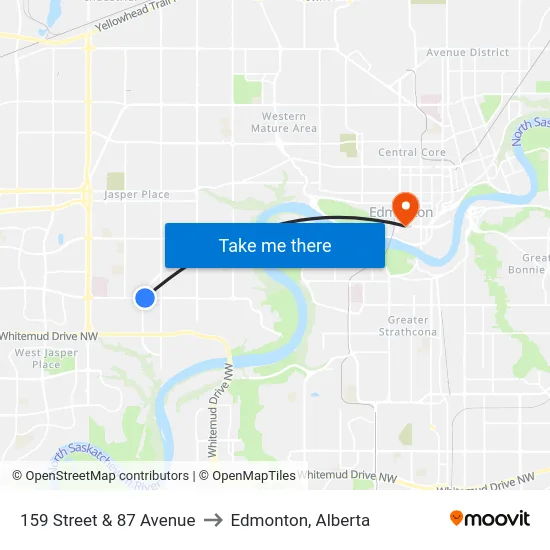 159 Street & 87 Avenue to Edmonton, Alberta map