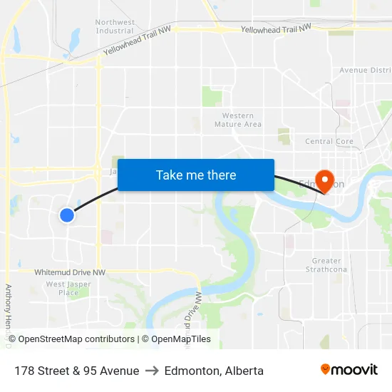 178 Street & 95 Avenue to Edmonton, Alberta map