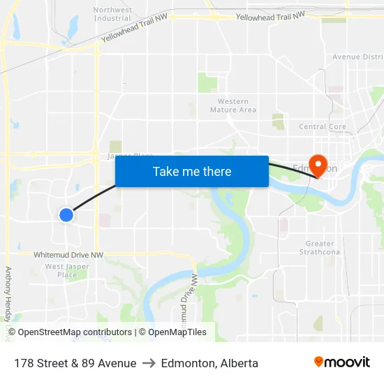 178 Street & 89 Avenue to Edmonton, Alberta map