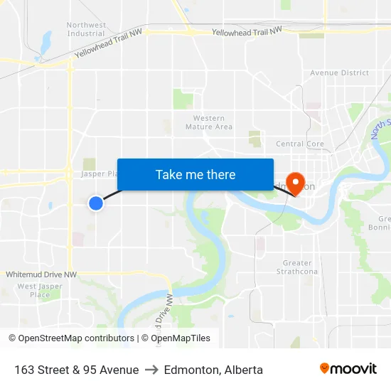 163 Street & 95 Avenue to Edmonton, Alberta map