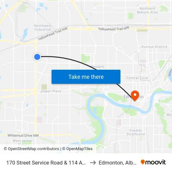 170 Street Service Road & 114 Avenue to Edmonton, Alberta map