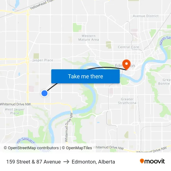 159 Street & 87 Avenue to Edmonton, Alberta map