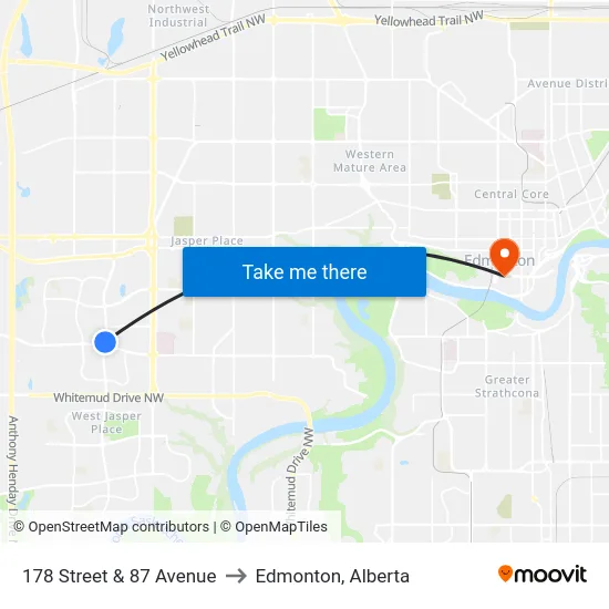 178 Street & 87 Avenue to Edmonton, Alberta map