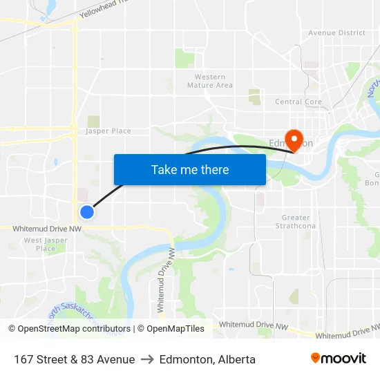 167 Street & 83 Avenue to Edmonton, Alberta map