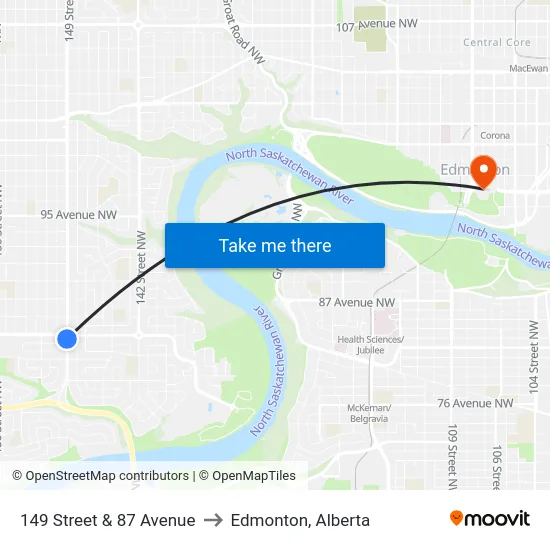 149 Street & 87 Avenue to Edmonton, Alberta map