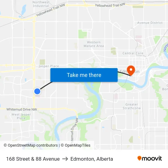 168 Street & 88 Avenue to Edmonton, Alberta map