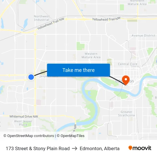 173 Street & Stony Plain Road to Edmonton, Alberta map