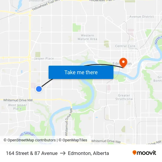 164 Street & 87 Avenue to Edmonton, Alberta map
