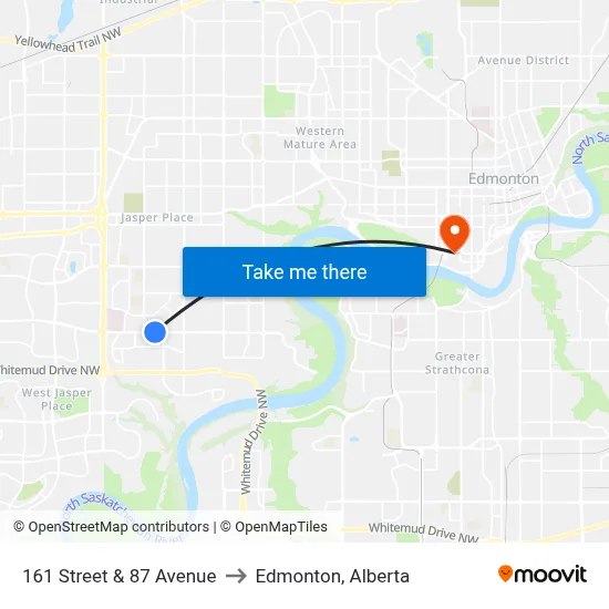 161 Street & 87 Avenue to Edmonton, Alberta map