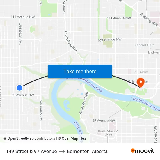 149 Street & 97 Avenue to Edmonton, Alberta map
