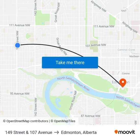 149 Street & 107 Avenue to Edmonton, Alberta map