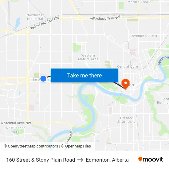 160 Street & Stony Plain Road to Edmonton, Alberta map