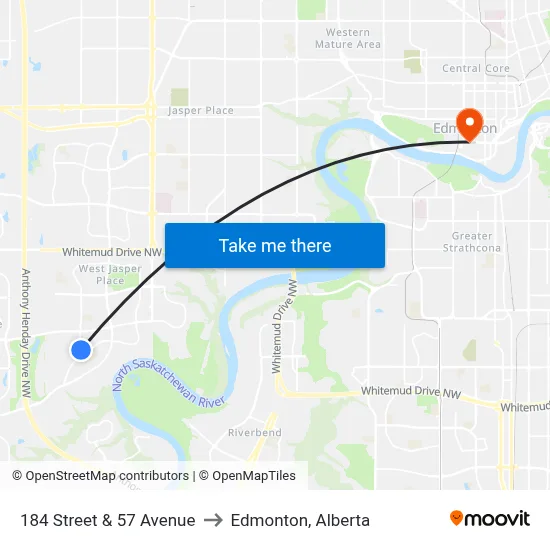 184 Street & 57 Avenue to Edmonton, Alberta map