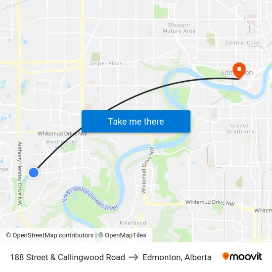 188 Street & Callingwood Road to Edmonton, Alberta map