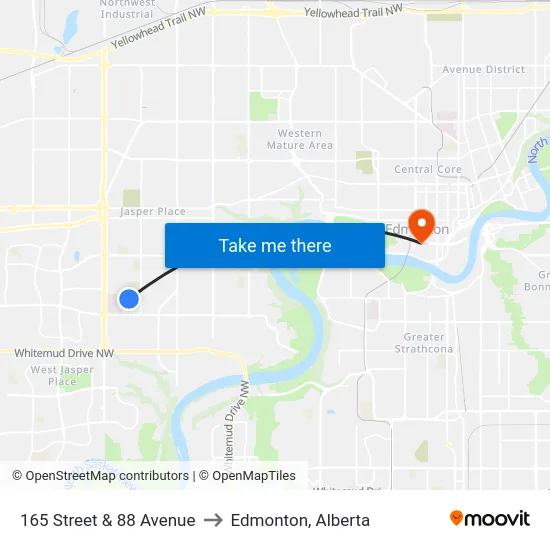 165 Street & 88 Avenue to Edmonton, Alberta map