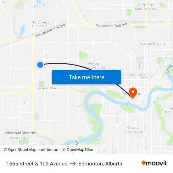 166a Street & 109 Avenue to Edmonton, Alberta map