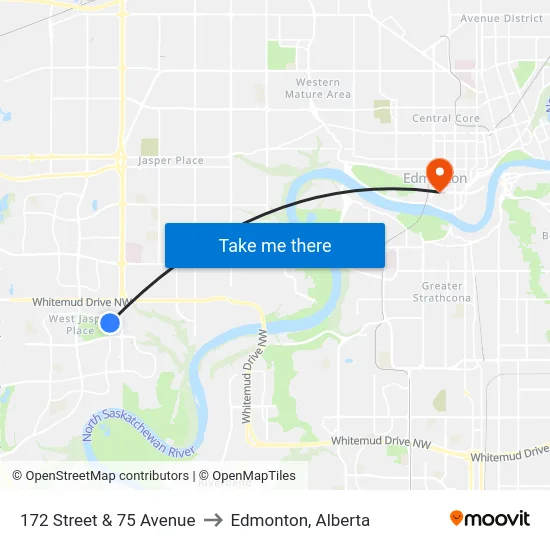 172 Street & 75 Avenue to Edmonton, Alberta map