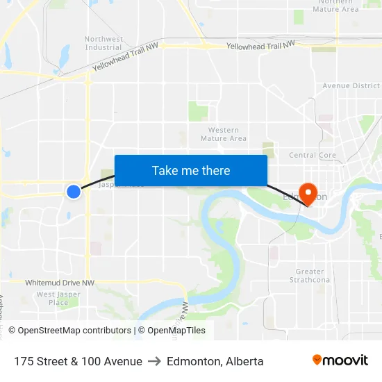 175 Street & 100 Avenue to Edmonton, Alberta map