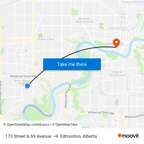 173 Street & 69 Avenue to Edmonton, Alberta map