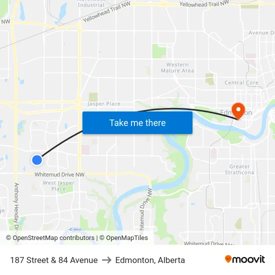 187 Street & 84 Avenue to Edmonton, Alberta map