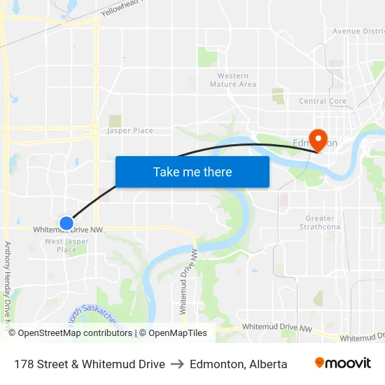 178 Street & Whitemud Drive to Edmonton, Alberta map