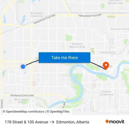 178 Street & 100 Avenue to Edmonton, Alberta map