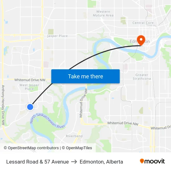 Lessard Road & 57 Avenue to Edmonton, Alberta map
