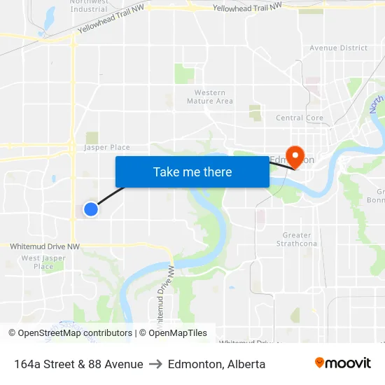 164a Street & 88 Avenue to Edmonton, Alberta map