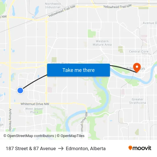 187 Street & 87 Avenue to Edmonton, Alberta map