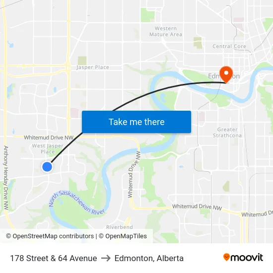 178 Street & 64 Avenue to Edmonton, Alberta map