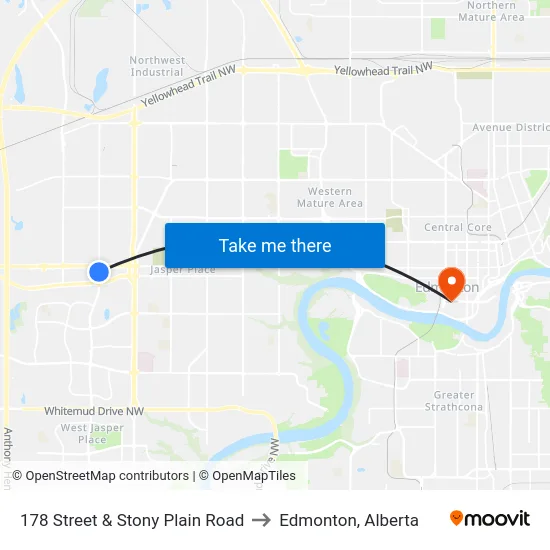 178 Street & Stony Plain Road to Edmonton, Alberta map