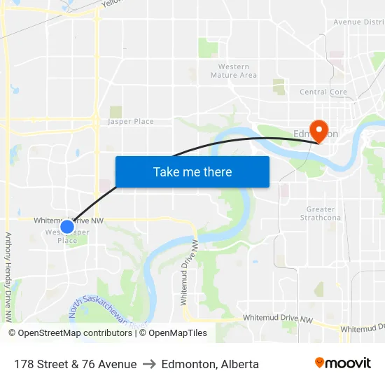 178 Street & 76 Avenue to Edmonton, Alberta map