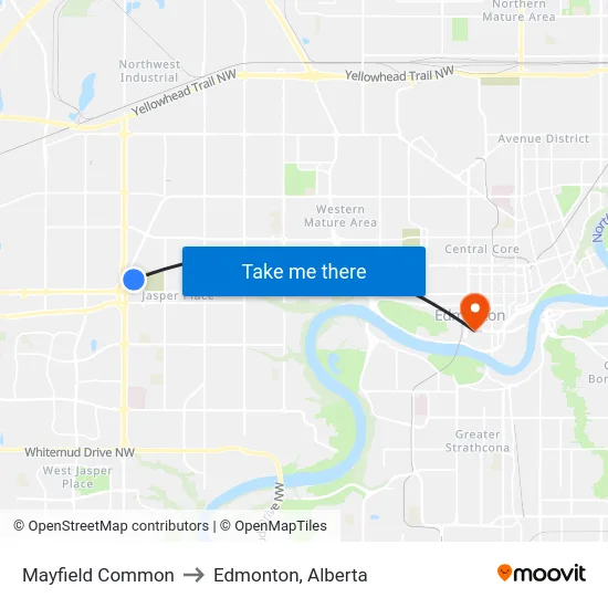 Mayfield Common to Edmonton, Alberta map