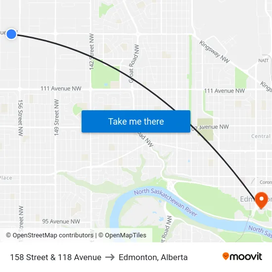 158 Street & 118 Avenue to Edmonton, Alberta map