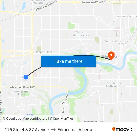175 Street & 87 Avenue to Edmonton, Alberta map