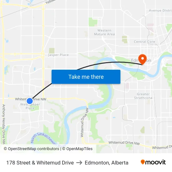 178 Street & Whitemud Drive to Edmonton, Alberta map