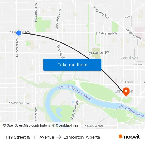 149 Street & 111 Avenue to Edmonton, Alberta map