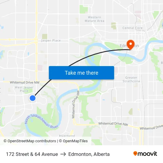 172 Street & 64 Avenue to Edmonton, Alberta map