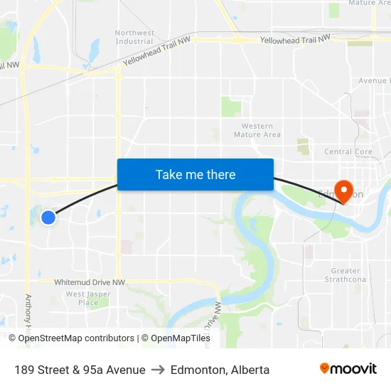 189 Street & 95a Avenue to Edmonton, Alberta map