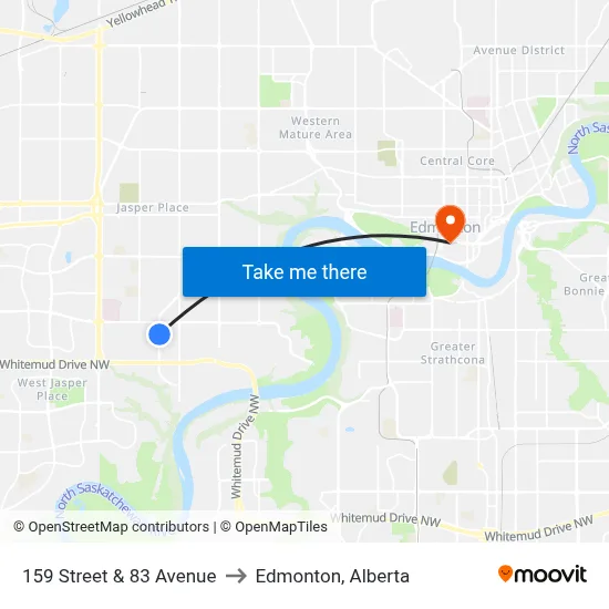 159 Street & 83 Avenue to Edmonton, Alberta map