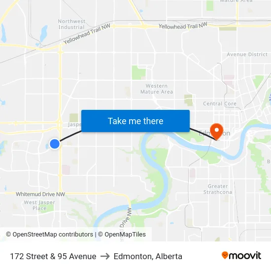 172 Street & 95 Avenue to Edmonton, Alberta map