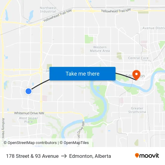 178 Street & 93 Avenue to Edmonton, Alberta map