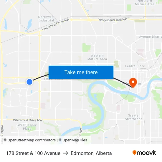 178 Street & 100 Avenue to Edmonton, Alberta map