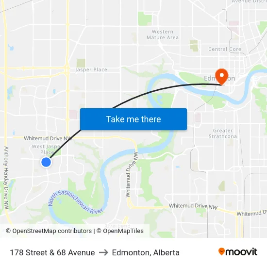 178 Street & 68 Avenue to Edmonton, Alberta map