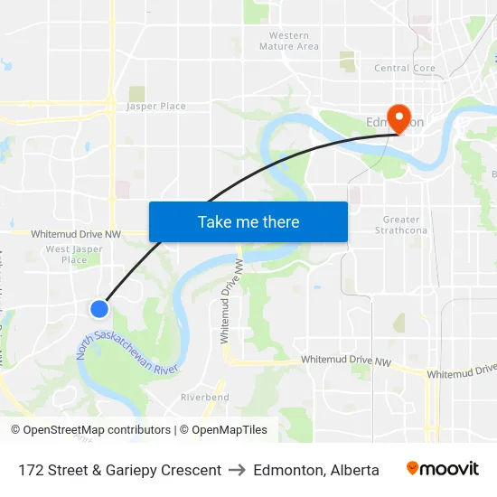 172 Street & Gariepy Crescent to Edmonton, Alberta map