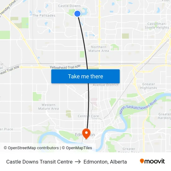 Castle Downs Transit Centre to Edmonton, Alberta map