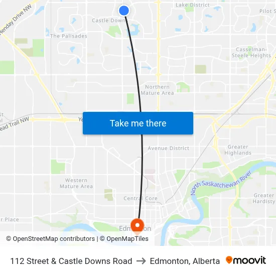 112 Street & Castle Downs Road to Edmonton, Alberta map